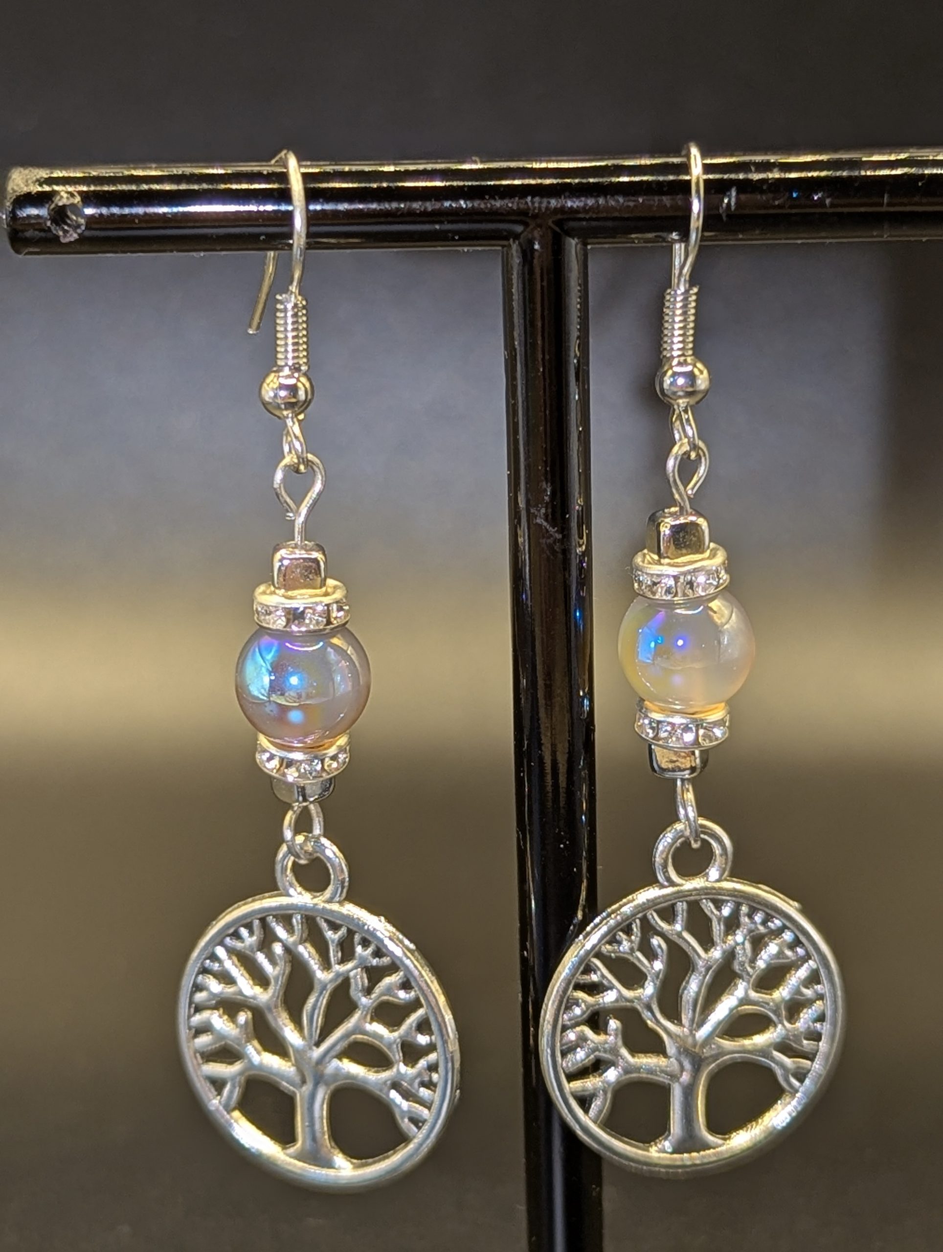 Grey Moonstone with tree of life charm earrings