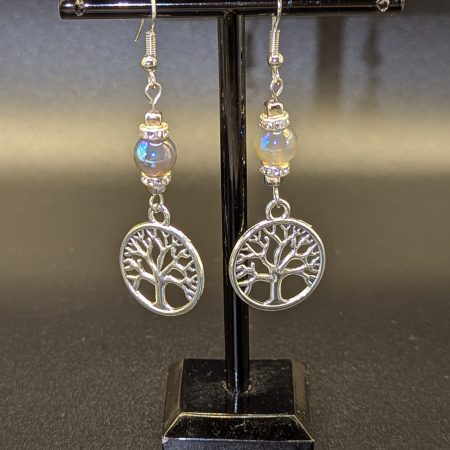 Grey Moonstone with tree of life charm earrings
