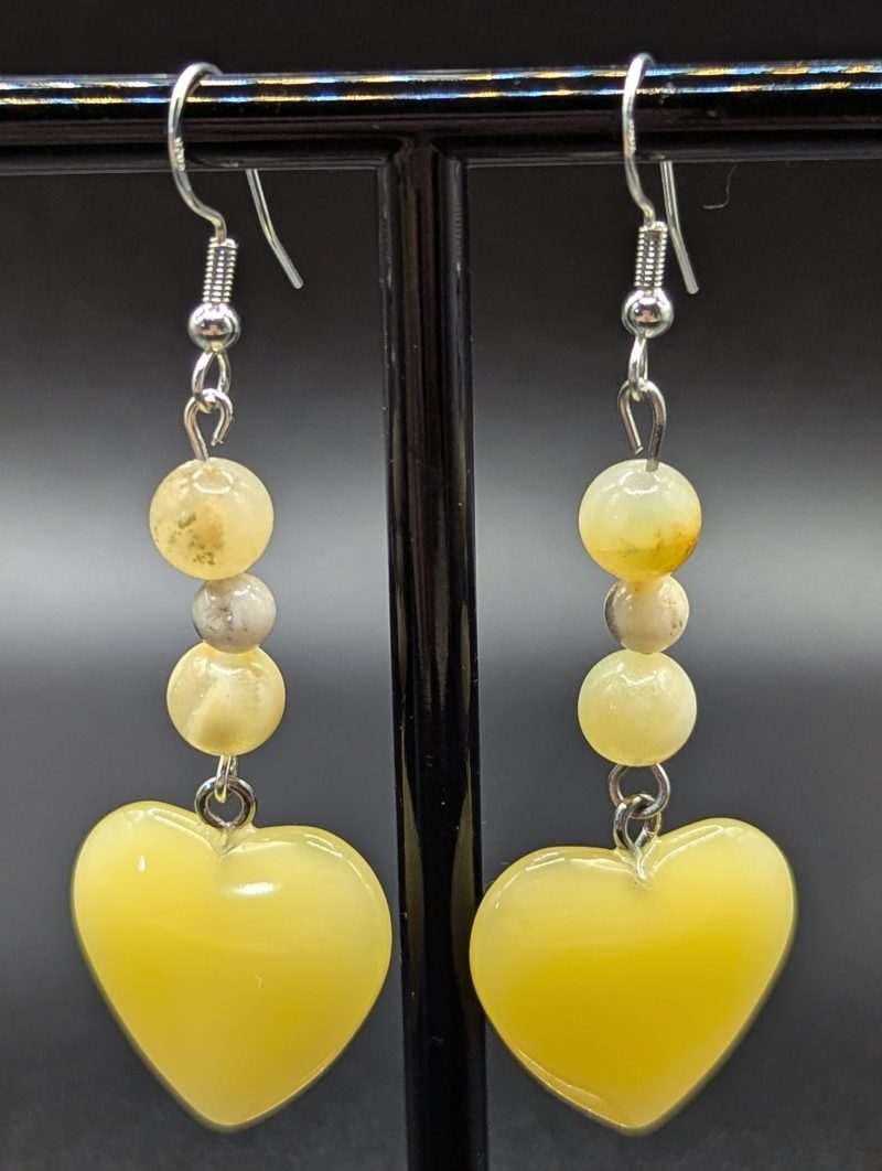 Yellow jade heart drop earrings