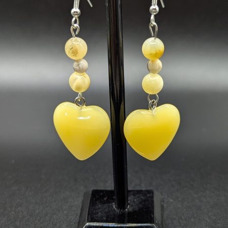 Yellow jade heart drop earrings