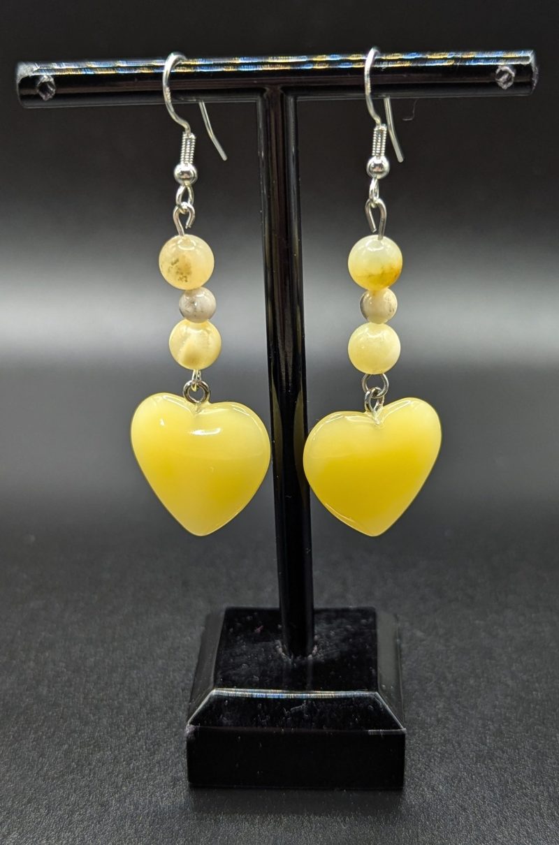 Yellow jade heart drop earrings