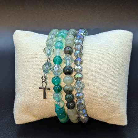 Memory wire with Burmese Jade, Green Grass Jade and Dragonstone