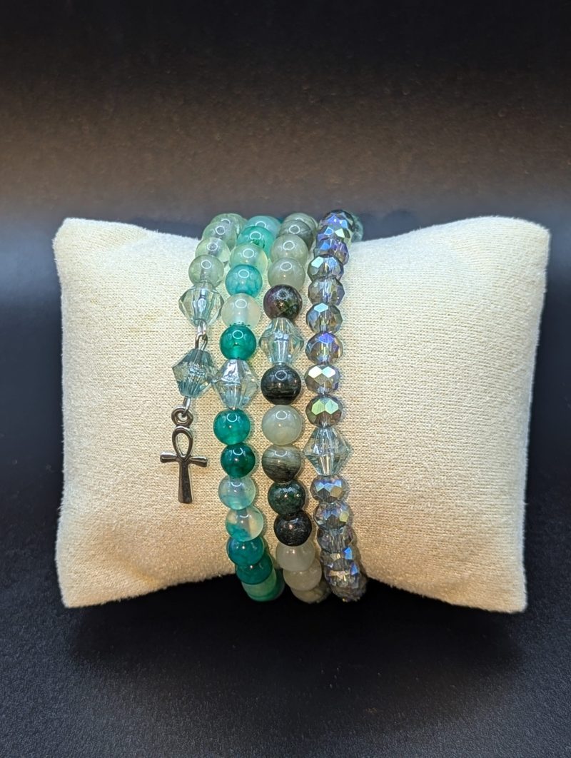 Memory wire with Burmese Jade, Green Grass Jade and Dragonstone