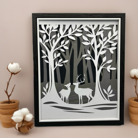 Stag and Deer Papercut Art: Woodland Wall Decor