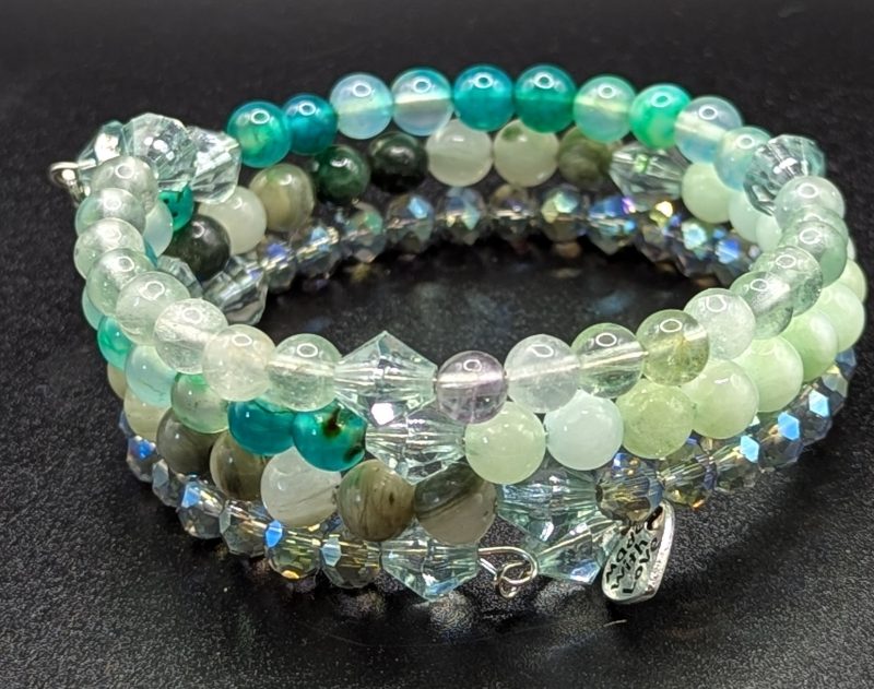 Memory wire with Burmese Jade, Green Grass Jade and Dragonstone