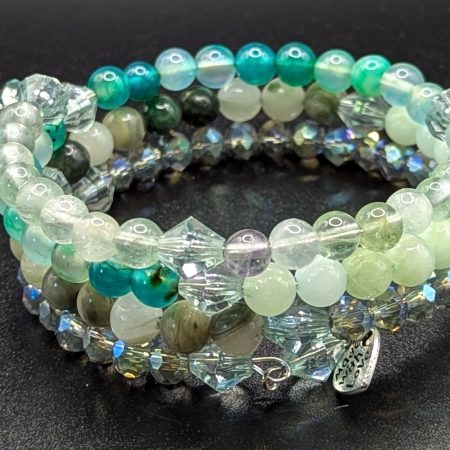 Memory wire with Burmese Jade, Green Grass Jade and Dragonstone
