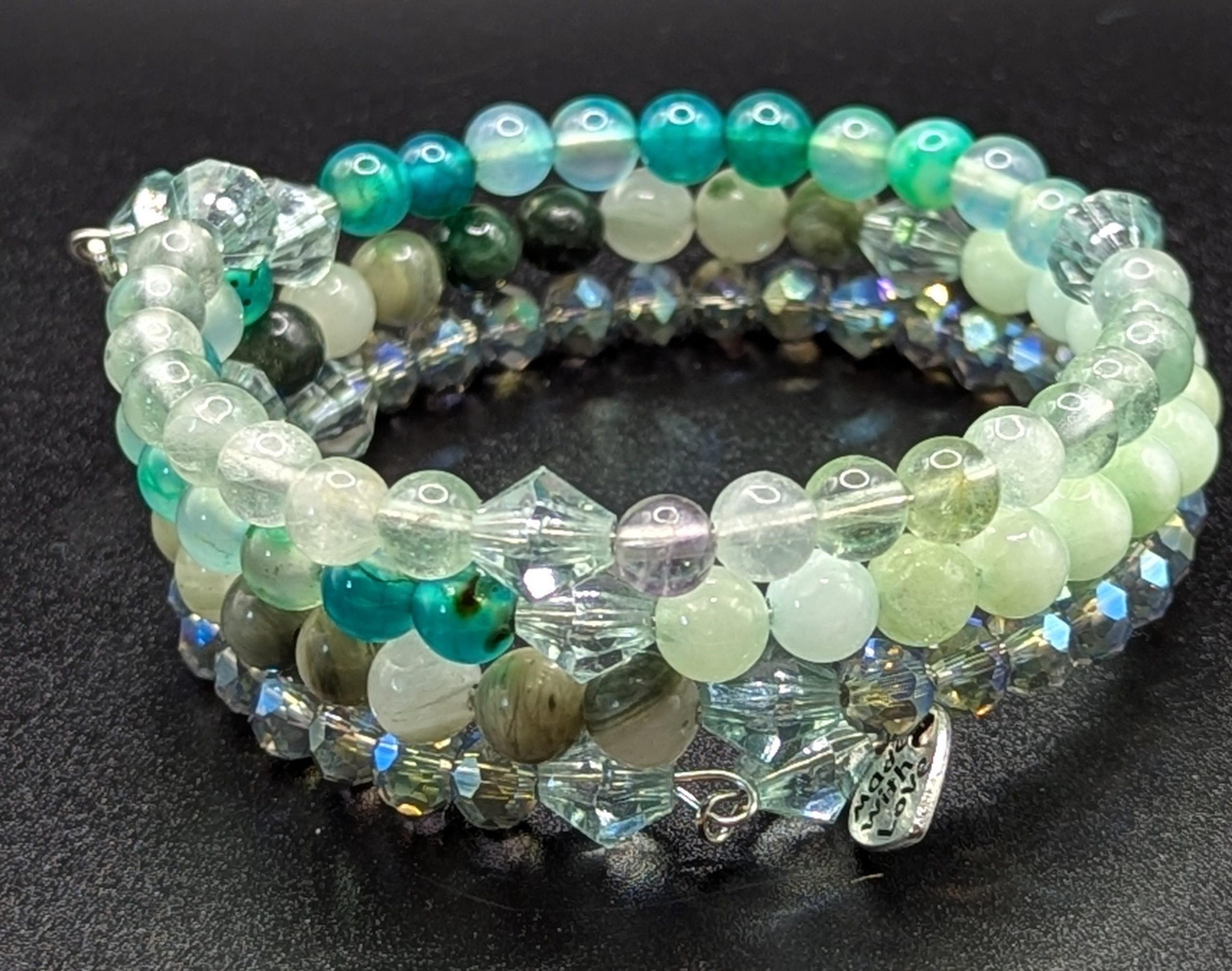 Memory wire with Burmese Jade, Green Grass Jade and Dragonstone