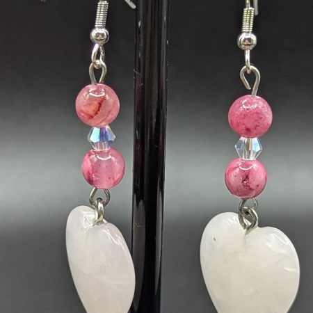 Rose quartz hearts with Pink Persian jade earrings