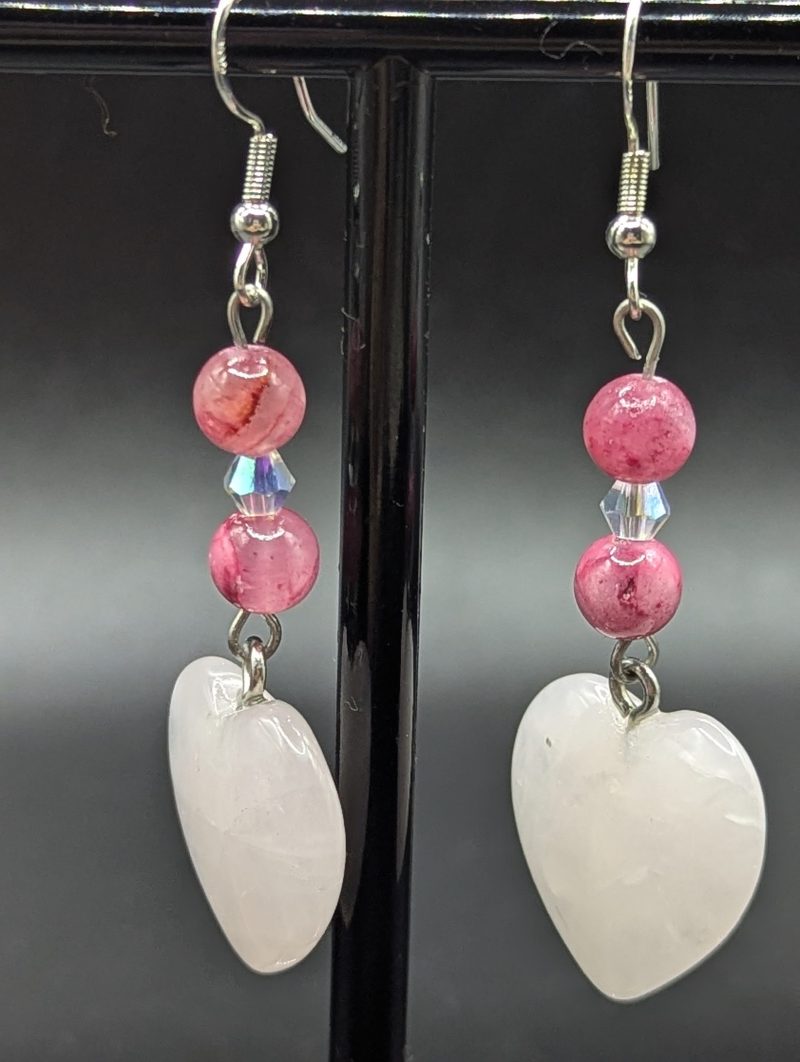 Rose quartz hearts with Pink Persian jade earrings