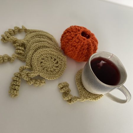 Hand crocheted Pumpkin coaster set