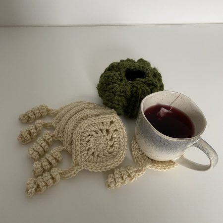 Hand crocheted Pumpkin coaster set