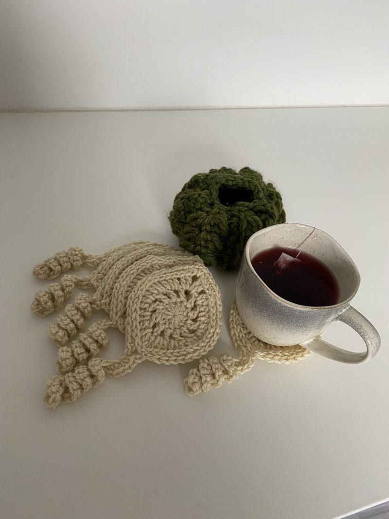Hand crocheted Pumpkin coaster set