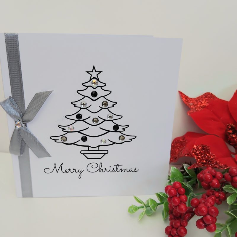 Personalised Handmade Christmas Card, Bling Christmas Card, Christmas Tree Card