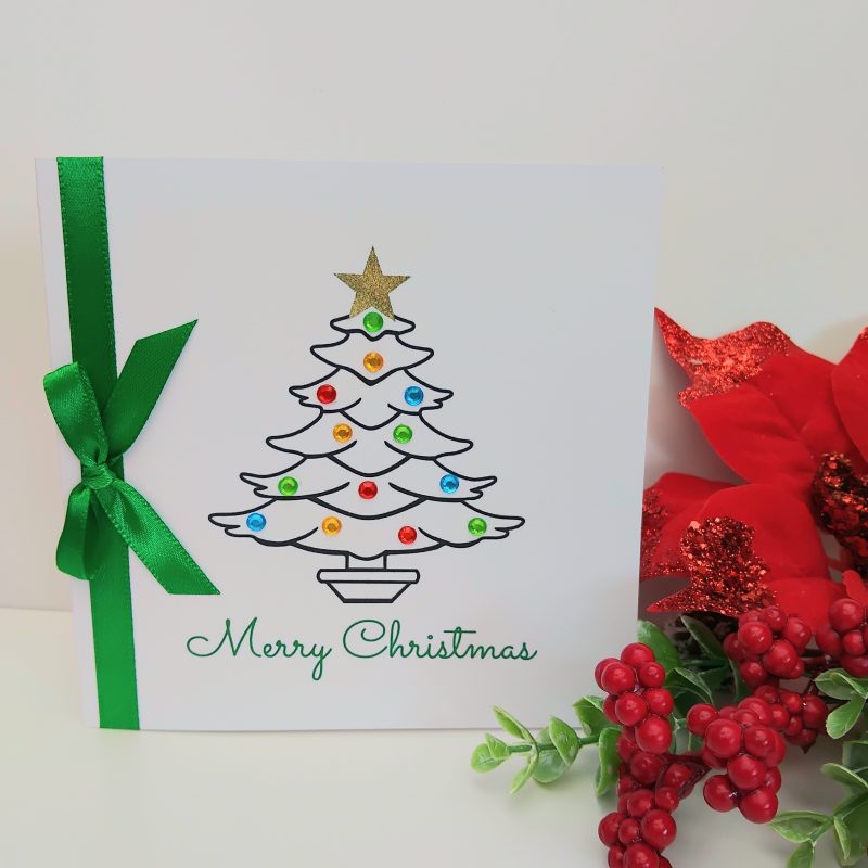 Personalised Handmade Christmas Card, Bling Christmas Card, Christmas Tree Card