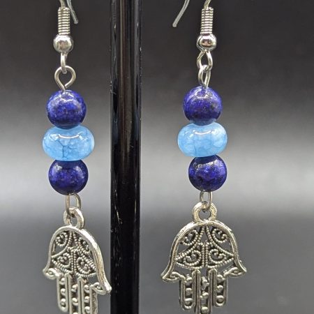 Lapis lazuli and Aquamarine earrings with a protective Hamsa charm