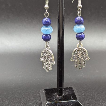 Lapis lazuli and Aquamarine earrings with a protective Hamsa charm
