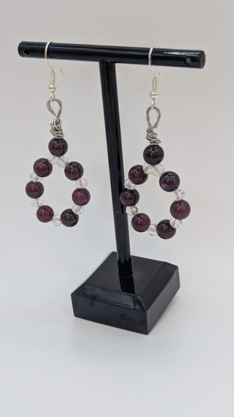 Lepidolite & Crystal Teardrop Hoop Earrings