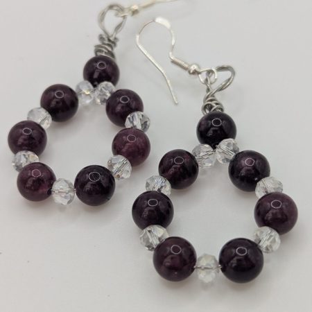 Lepidolite & Crystal Teardrop Hoop Earrings