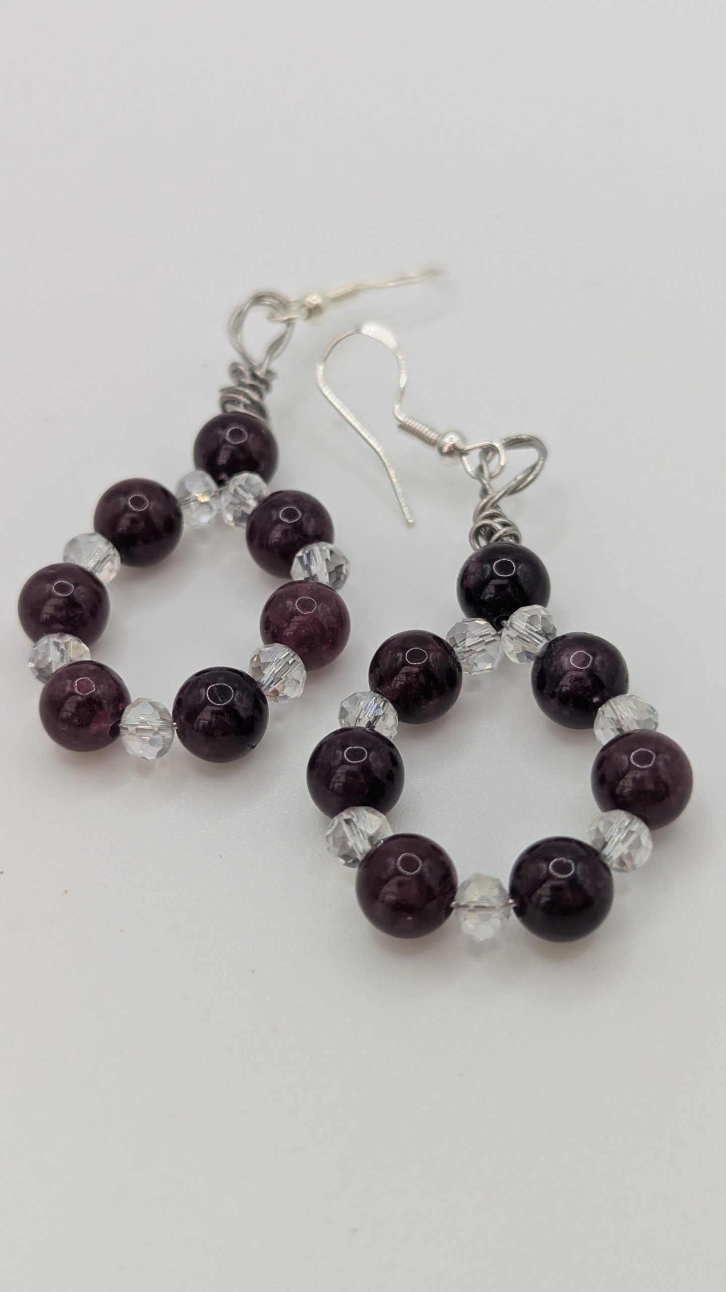 Lepidolite & Crystal Teardrop Hoop Earrings
