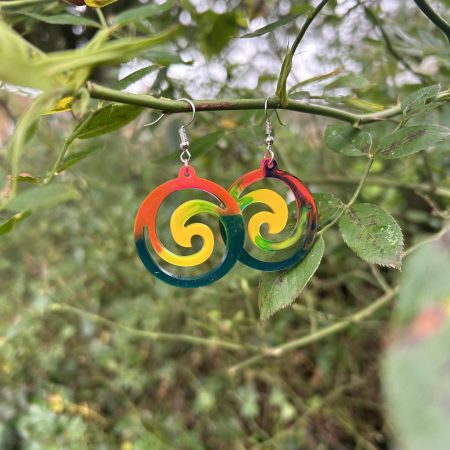 Large dangle colourful rainbow resin swirls earrings