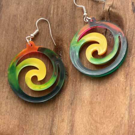 Large dangle colourful rainbow resin swirls earrings