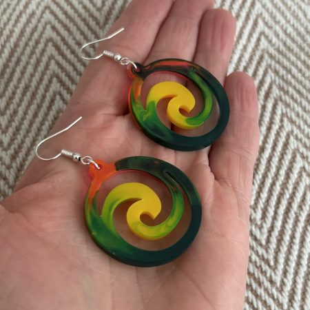 Large dangle colourful rainbow resin swirls earrings