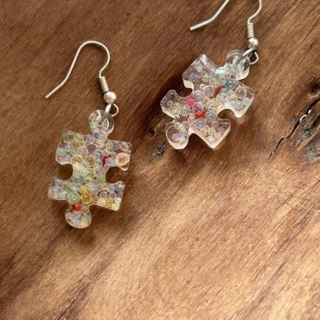 Puzzle resin earrings with bubble glass beads