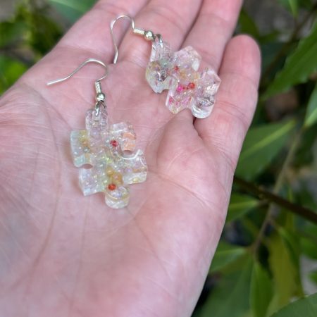 Puzzle resin earrings with bubble glass beads