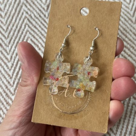 Puzzle resin earrings with bubble glass beads