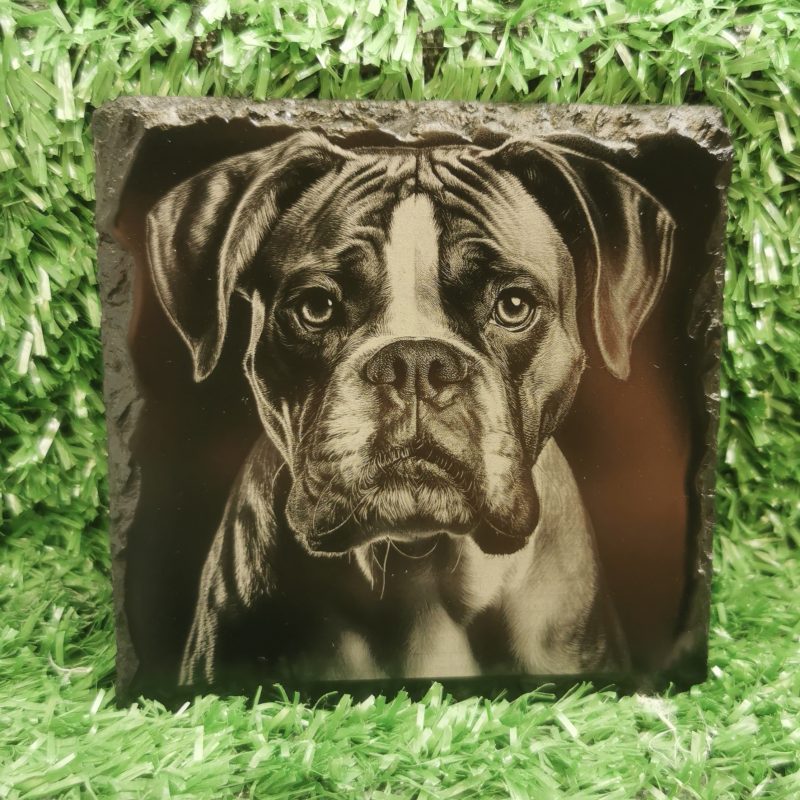 Boxer Dog Slate Coaster, Laser Engraved, Dog Square 100mm