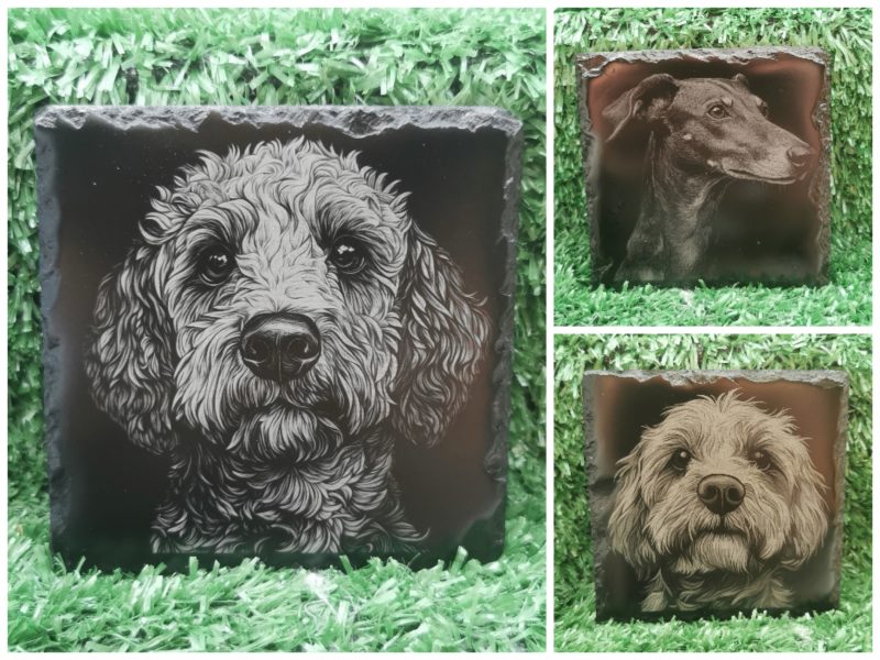 Dog Breed Slate Coaster, Laser Engraved, Dog Square 100mm