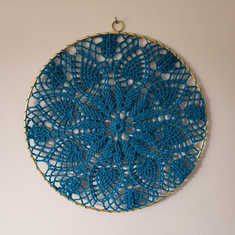 Turquoise Crochet Mandala Wall Hanging In Gold Ring