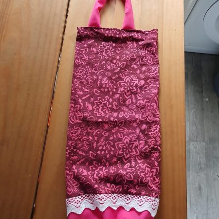 Toilet Roll or Bag Holder, pink boho material