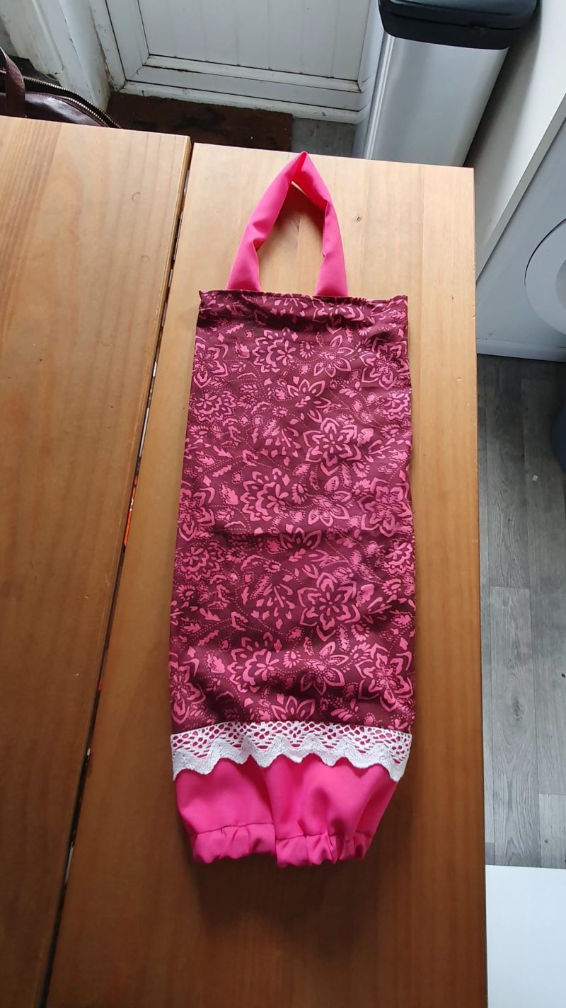 Toilet Roll or Bag Holder, pink boho material