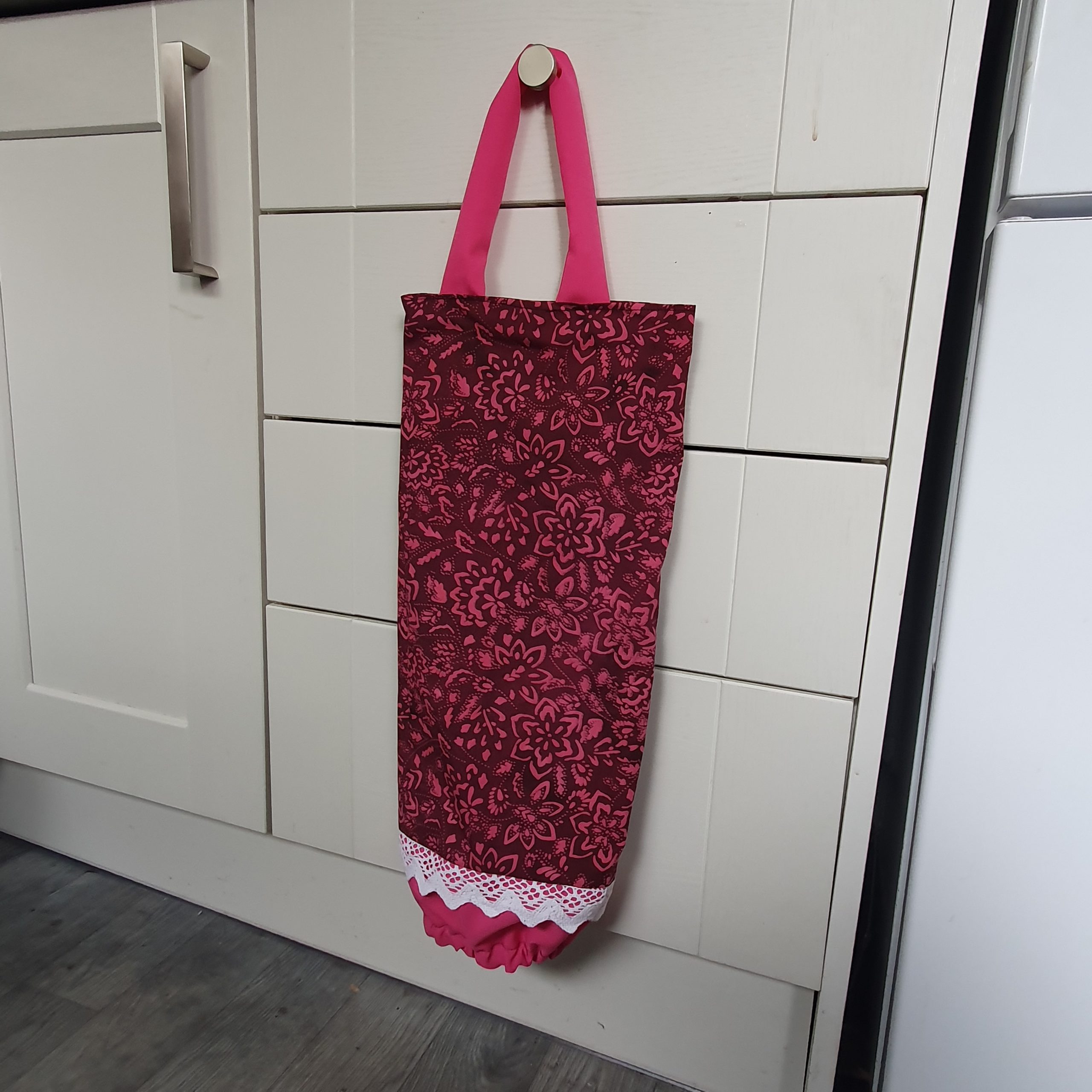 Toilet Roll or Bag Holder, pink boho material