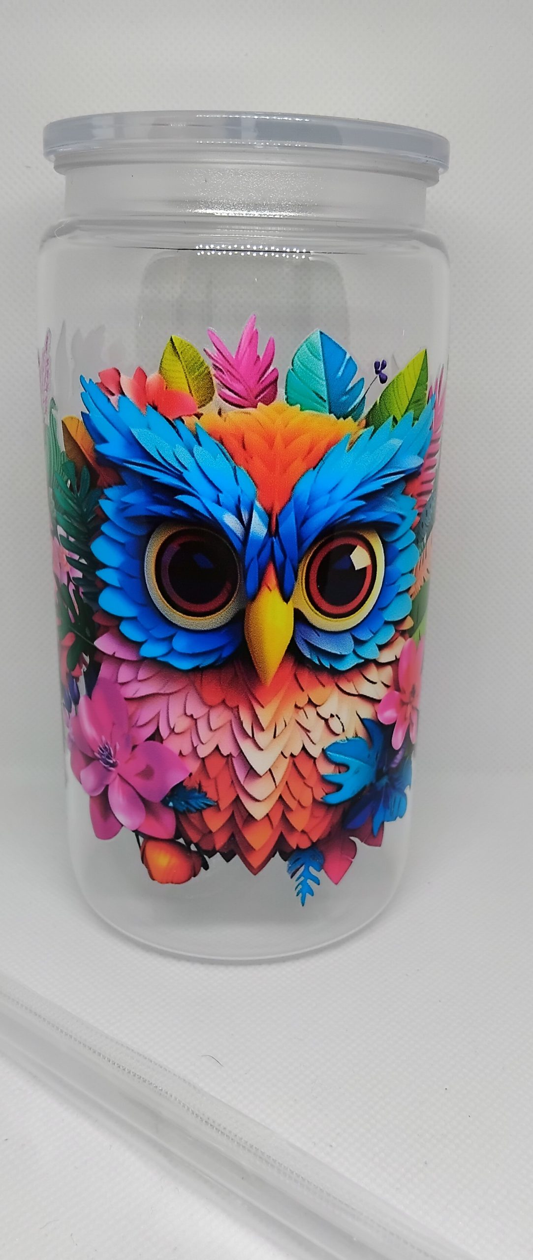Clear tumbler with lid straw and decal