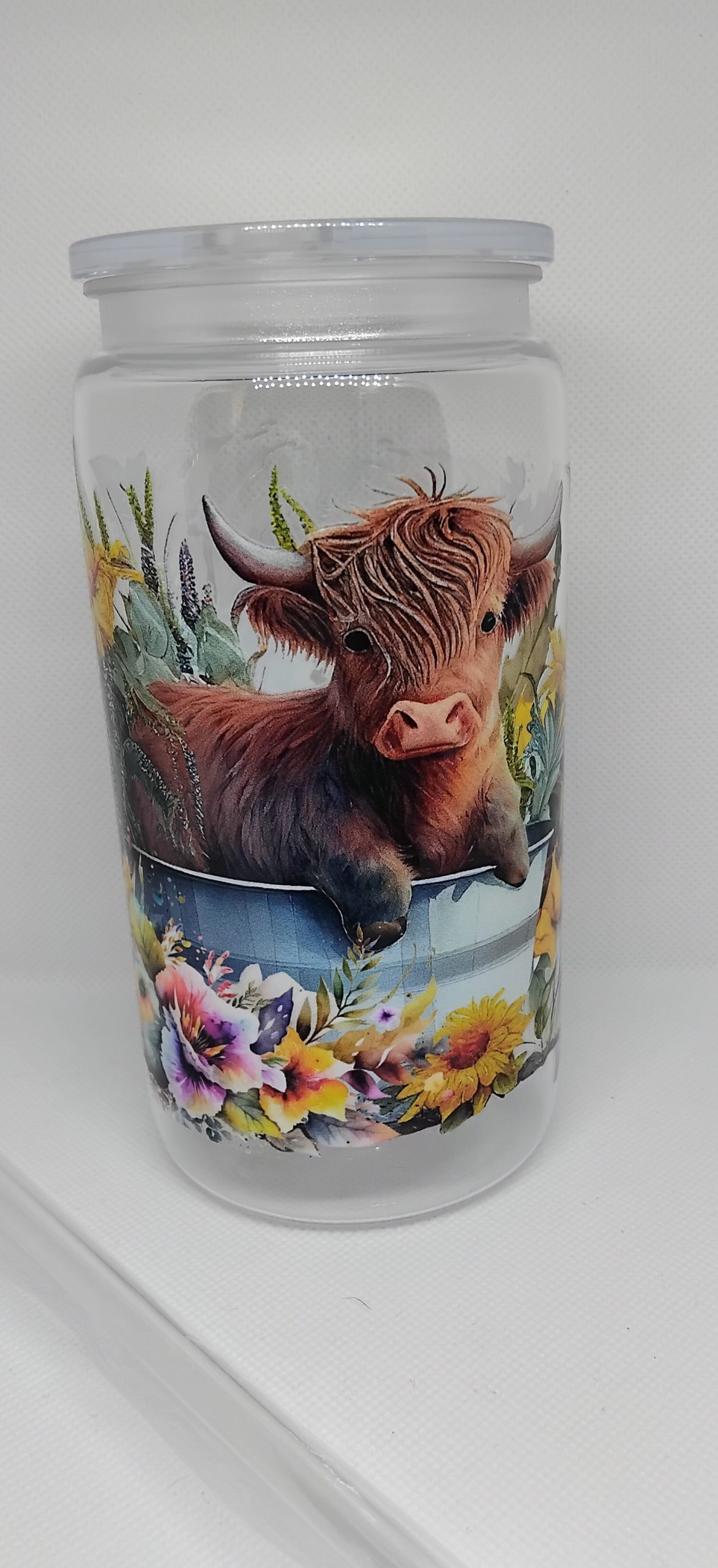 Clear tumbler with lid straw and decal