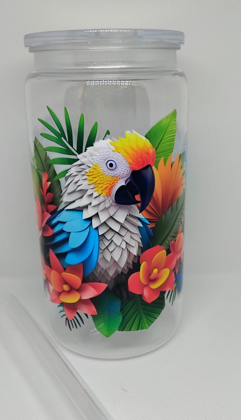 Clear cup with lid straw and decal