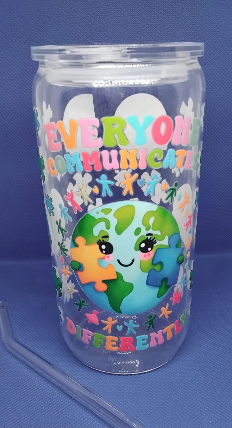 Clear tumbler with lid straw and decal