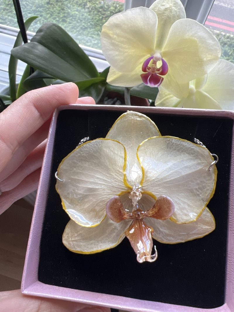 Natural Orchid Adjustable Bracelet | Handmade Resin Jewelry with Real Flower | Unique Botanical Gift