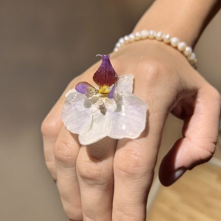 Natural Orchid Adjustable Ring | Real Flower Resin Jewelry | Handmade Botanical Ring