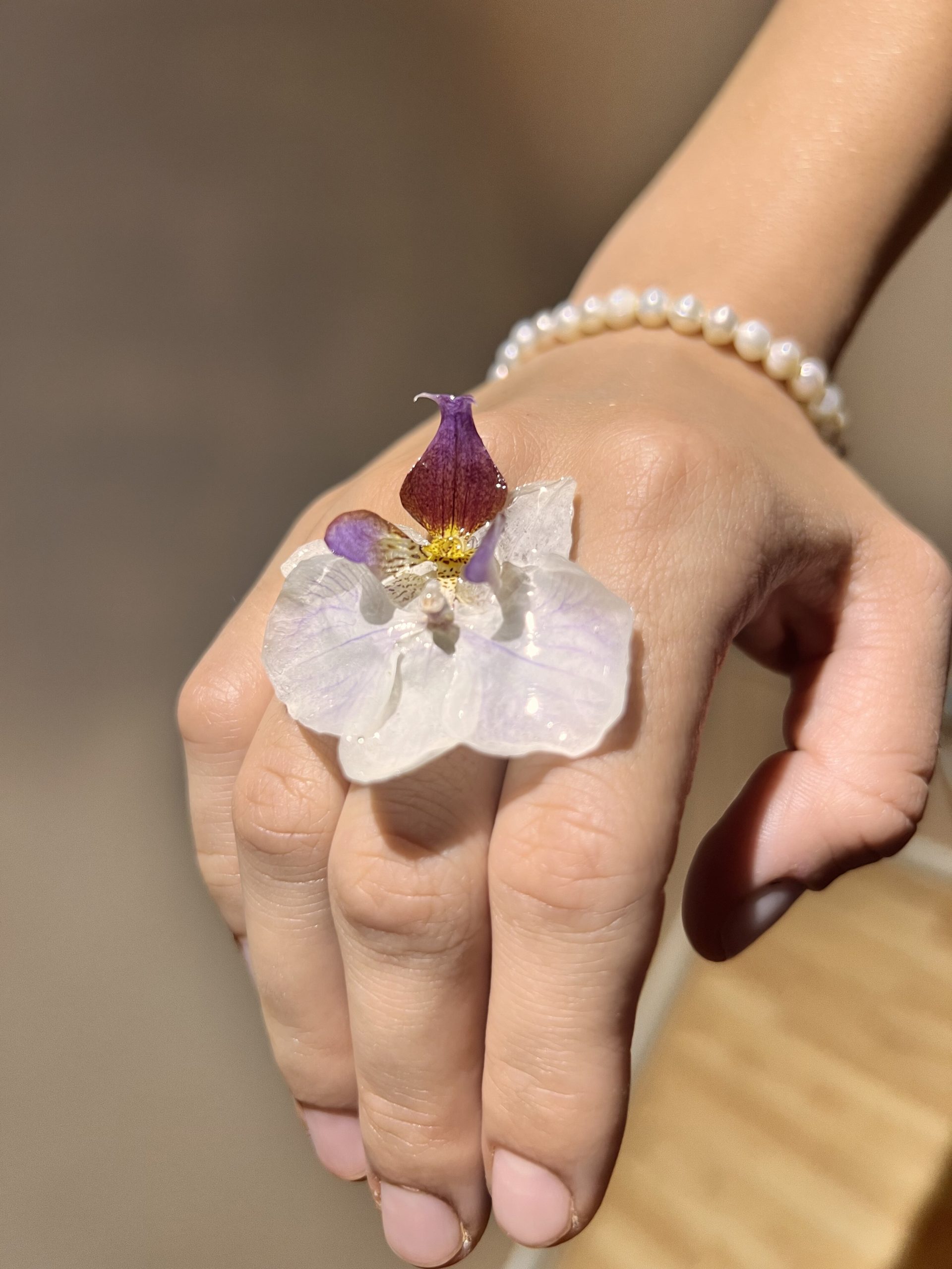 Natural Orchid Adjustable Ring | Real Flower Resin Jewelry | Handmade Botanical Ring