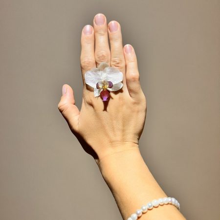 Natural Orchid Adjustable Ring | Real Flower Resin Jewelry | Handmade Botanical Ring