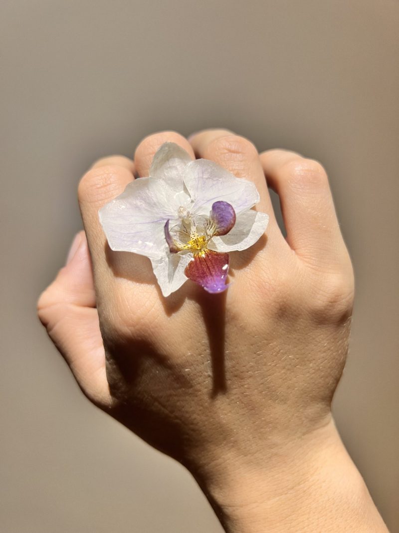 Natural Orchid Adjustable Ring | Real Flower Resin Jewelry | Handmade Botanical Ring