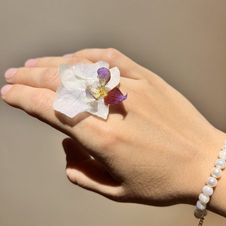 Natural Orchid Adjustable Ring | Real Flower Resin Jewelry | Handmade Botanical Ring
