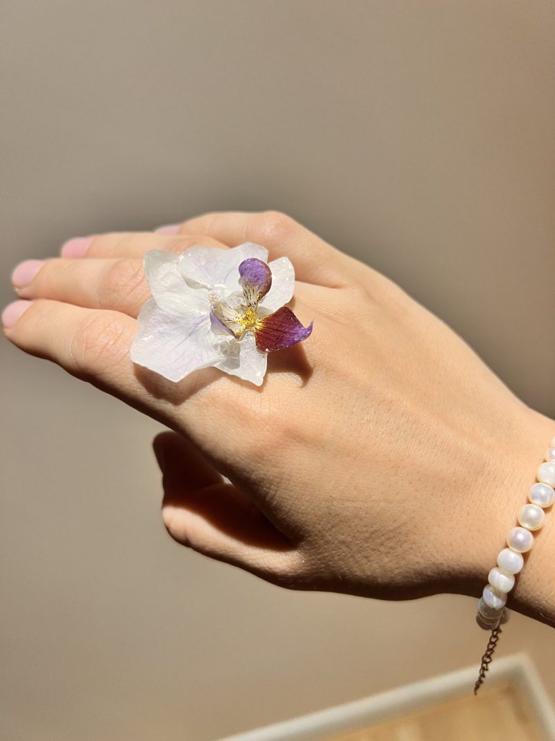 Natural Orchid Adjustable Ring | Real Flower Resin Jewelry | Handmade Botanical Ring