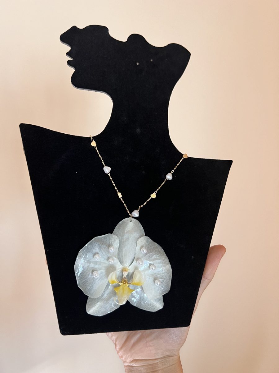 orchid necklace ハンドメイドネックレス 蘭 レジン Handmade Real Orchid Resin Necklace-Wedding Keepsake - Crafter's