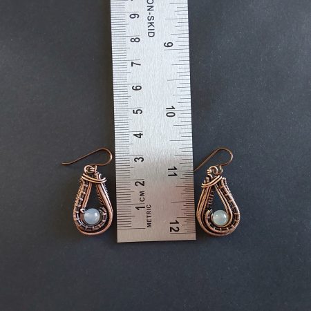 Moonstone antiqued copper wire weave dangly earrings