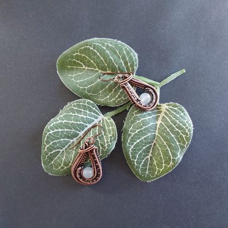 Moonstone antiqued copper wire weave dangly earrings