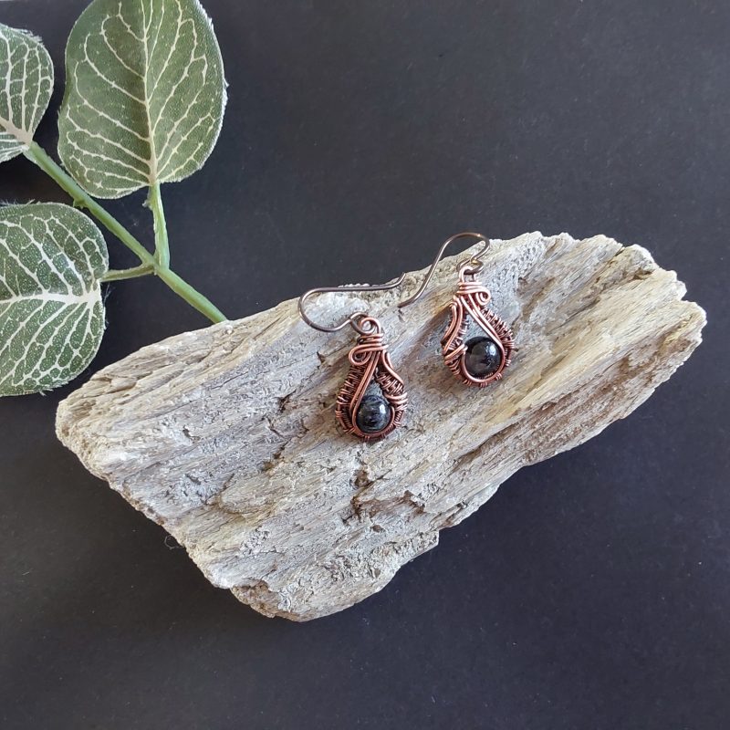 Tourmalinated Quartz wire weave earrings with hypoallergenic ear wires